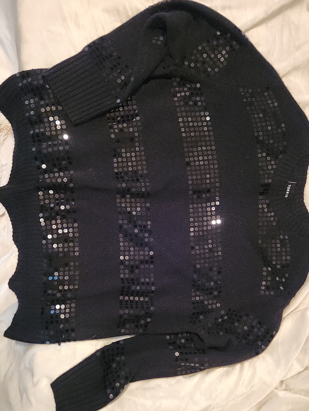 Torrid Black Sequin Stripe Crewneck Sweater